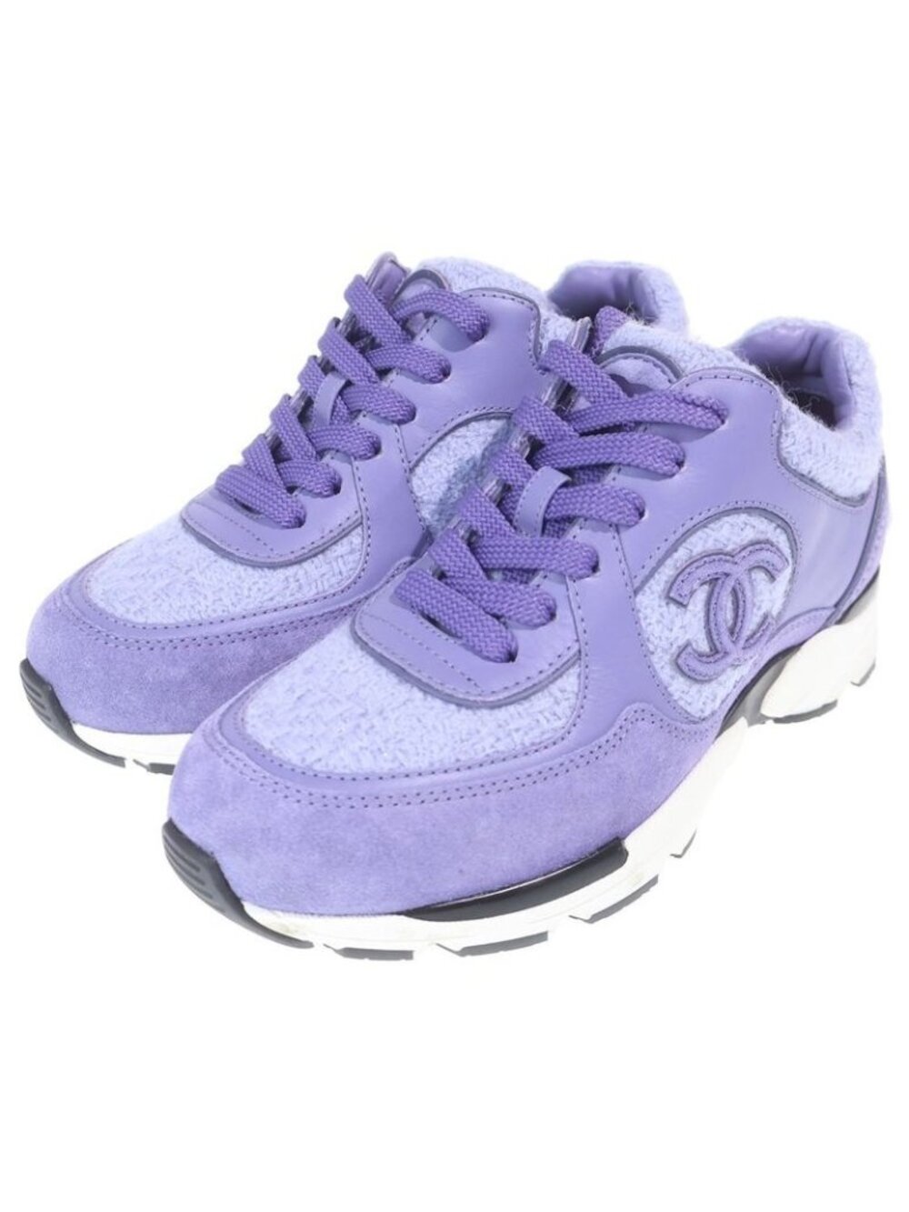 Chanel CC Logo Wool Tweed Low Cut Sneakers Purple - Picture 2 of 6